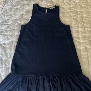 Maeve Navy Sleeveless Ruffle-Hem Kids Dress